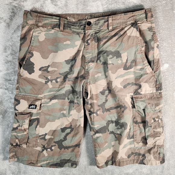 Zoo York Cargo Shorts Men's Camo Brown Green Baggy Rip Stop - Picture 1 of 12